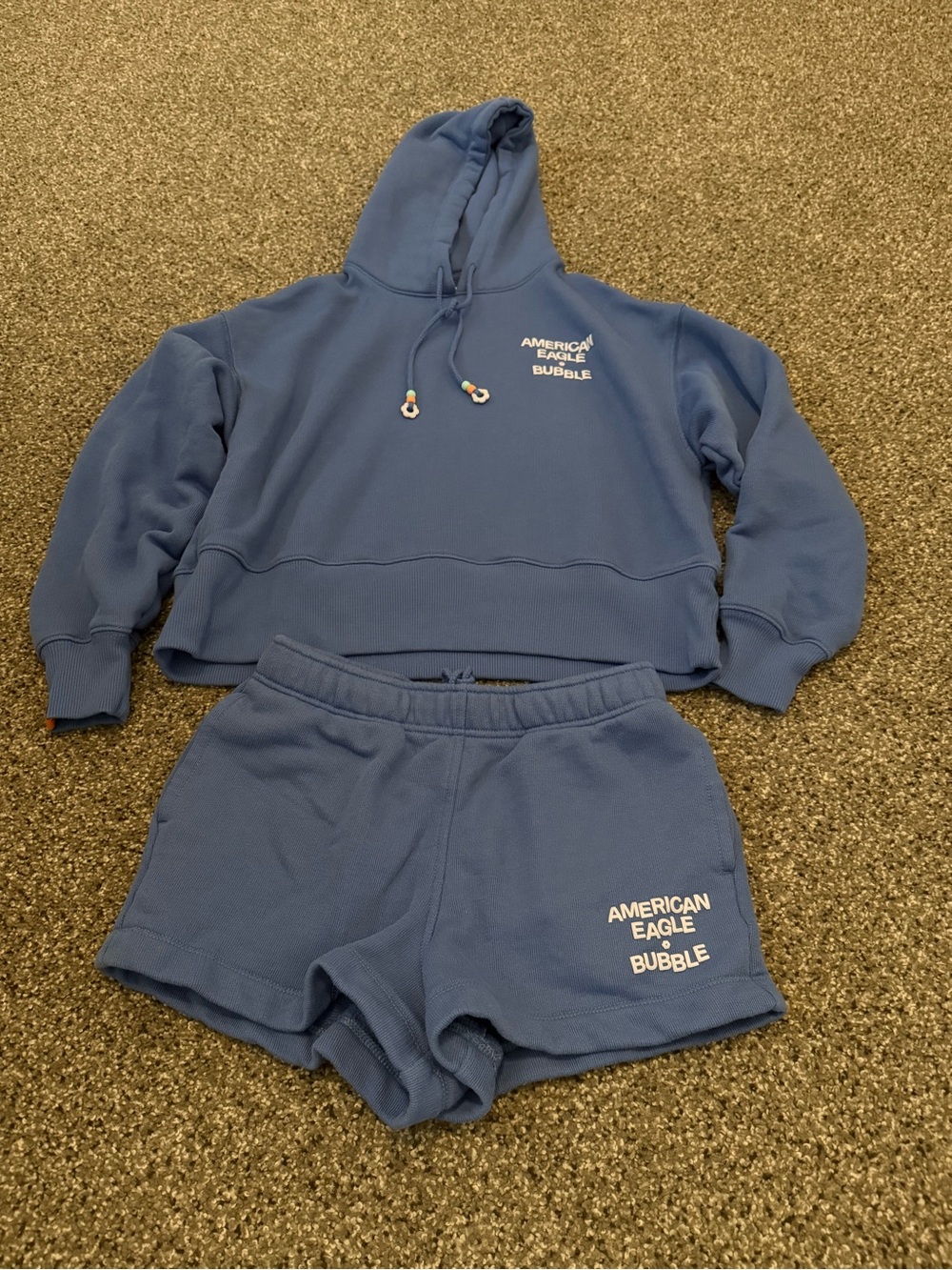 American Eagle Outfitters Bubble Girls Blue Hoodie & Shorts Set